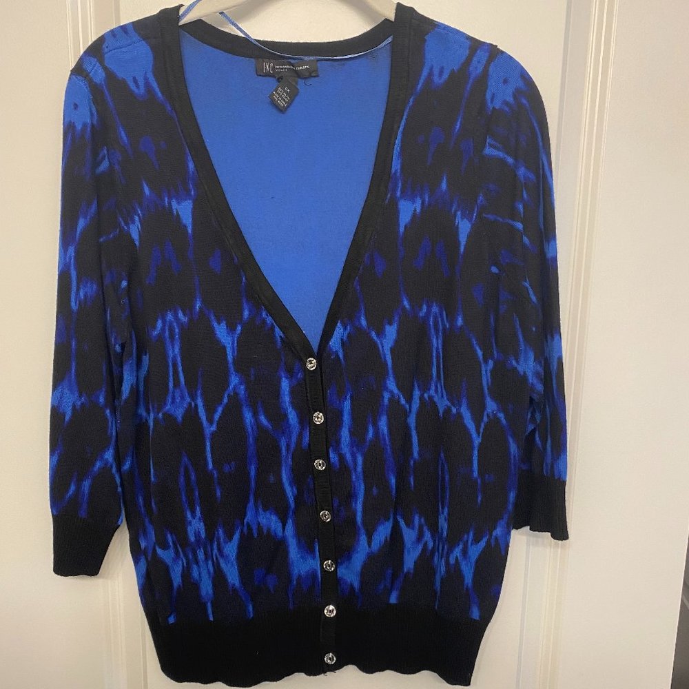 INC Cardigan. 3/4 sleeve. Colbolt Blue and Black.